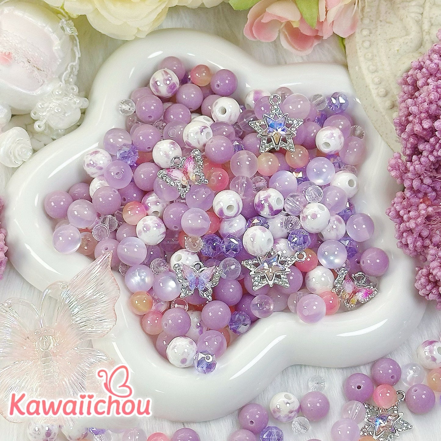 [TZ-10] ラベンダーの丘・夜光・ 高品質陶器・キャッツアイ・8/10mm ・ 💖人気
