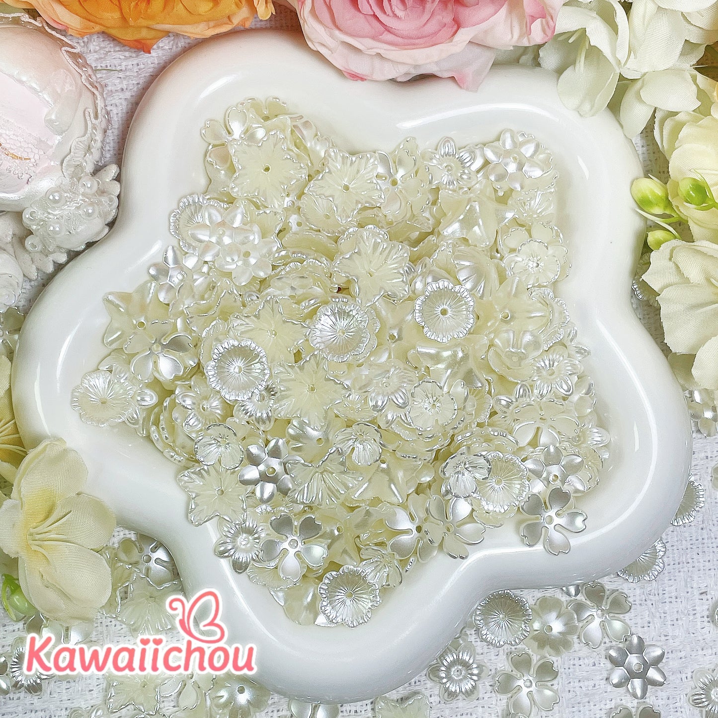 [TZ-107] 純白の夢 ・8/10/12mm・DIYお花形ビーズ