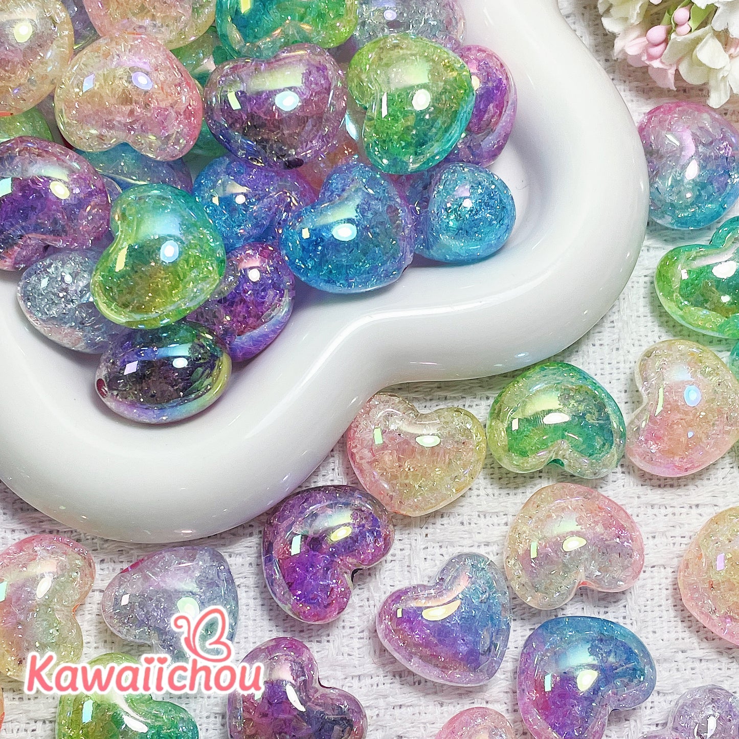[K-111] 夢心・22×18mm ・DIYハート形アクリルビーズ