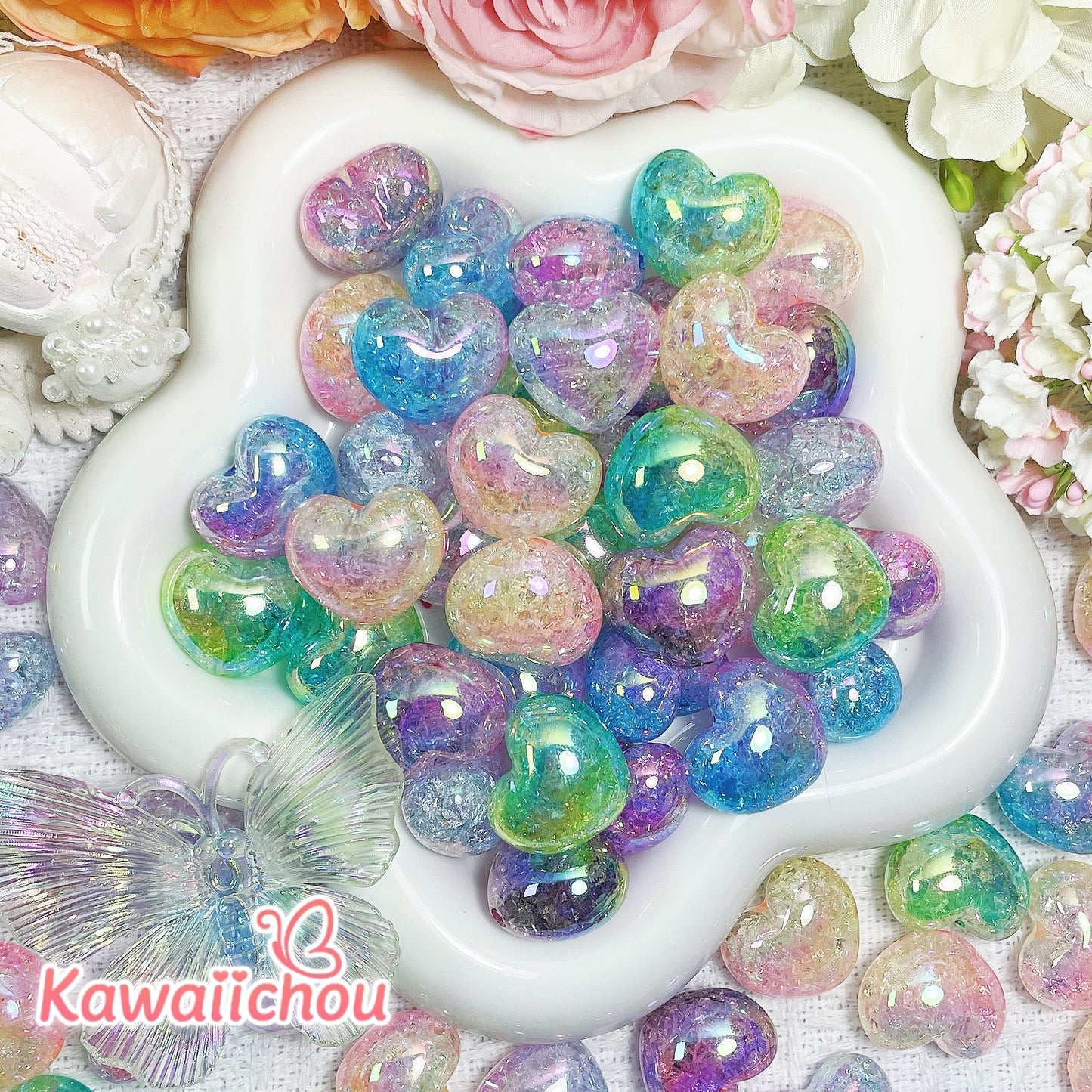 [K-111] 夢心・22×18mm ・DIYハート形アクリルビーズ